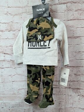 Hurley Infant 3-Piece Set - Green Camouflage & Heather Gray Boy's 3 Mos Nwt